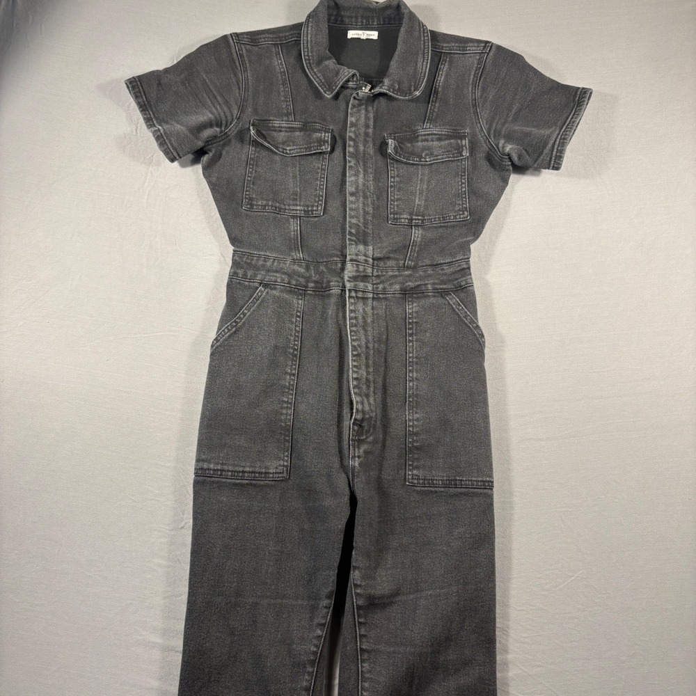 Good American Black Denim Short Sleeve Utility Jumpsuit GMJSI26 Size 0/25